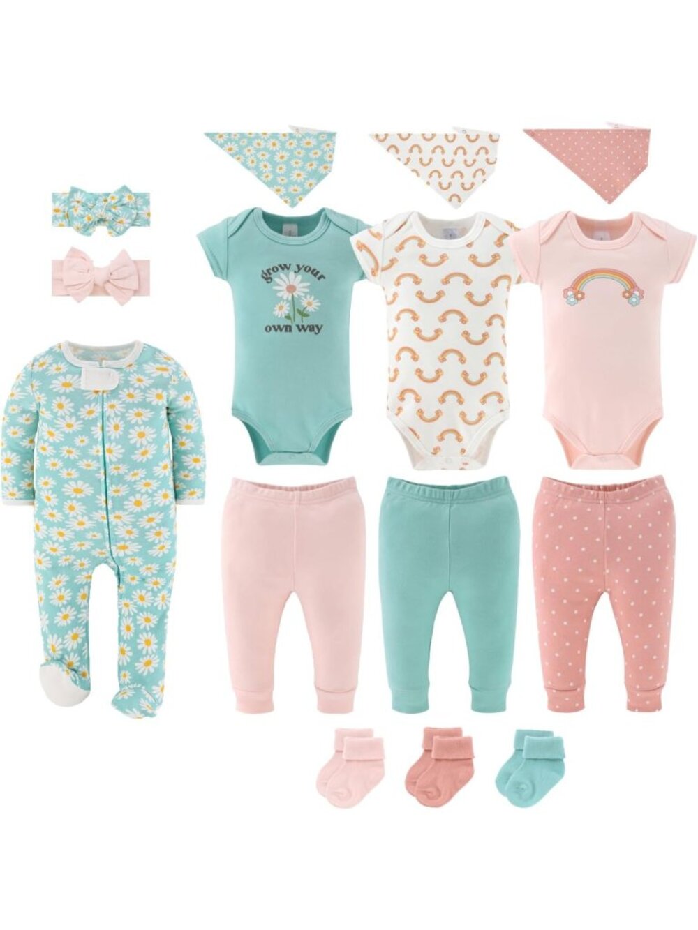 15-Piece Baby Girl Clothes Set - Floral Outfits, Essentials Gift Set, Cute